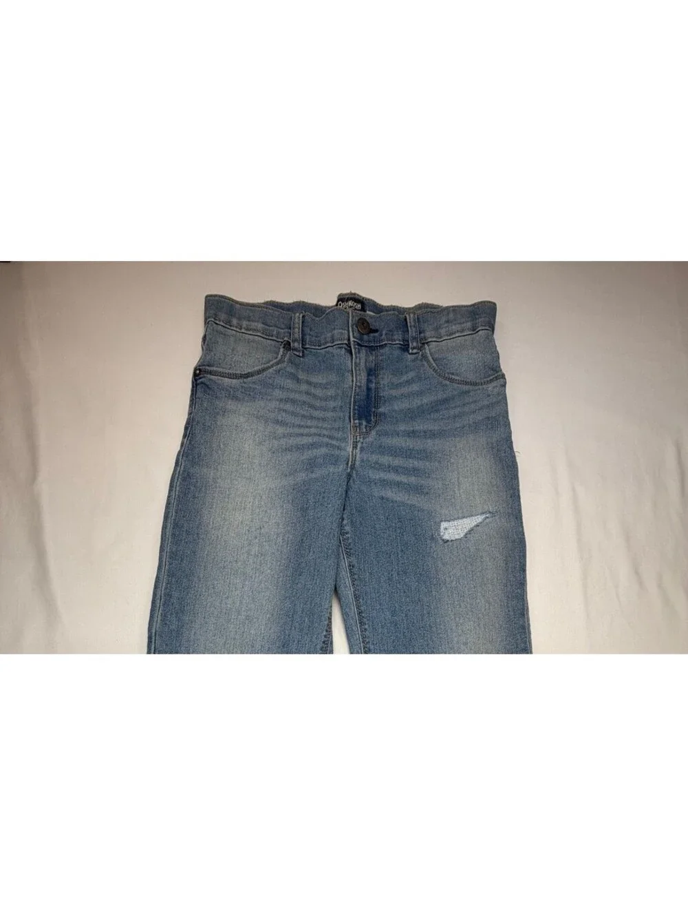 OshKosh Boy's Straight Jeans Distressed Light Wash Size 12 Blue